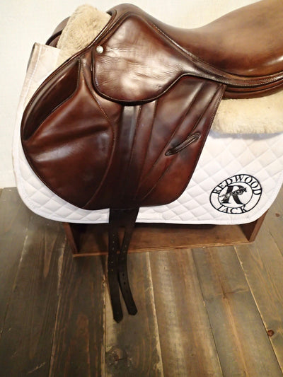 18" Butet Premium Monoflap Saddle - Full Calfskin - Wool Flocked - 2002 - P Seat - 2.5 Flaps - 4.25" dot to dot